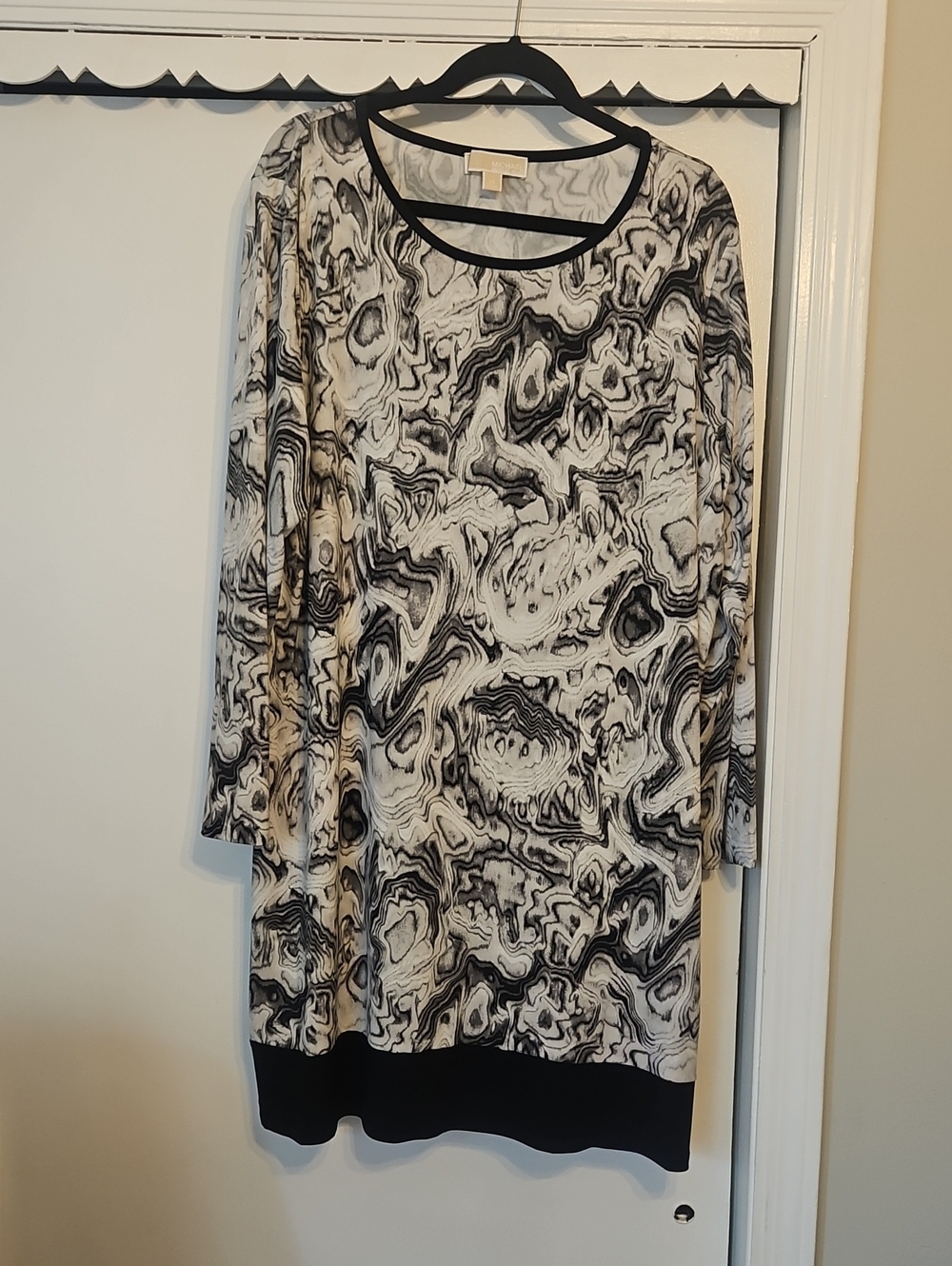 MICHAEL Michael Kors Black and White Marble Print Long Sleeve Dress